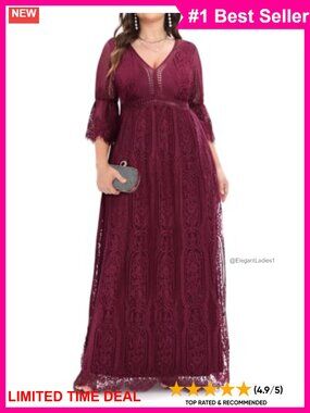 Boho Lace Maxi Wedding Dress V Neck Mesh Sleeve Formal Maternity Friendly
